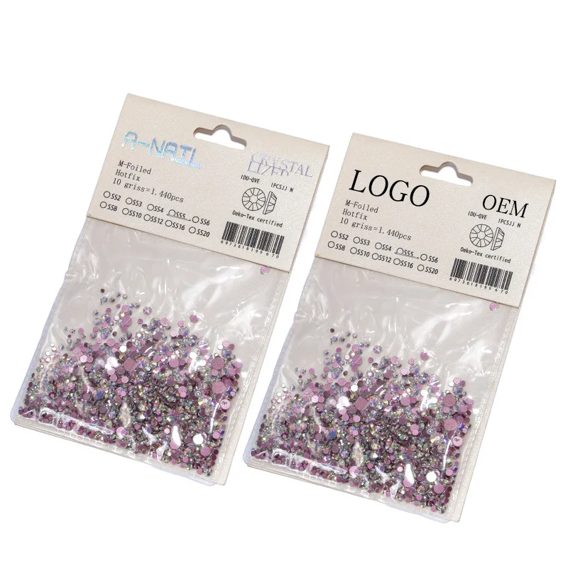 1 Pack Nail Rhinestone SS2-SS20 Flat Bottom AB Flame Crystal Rose Gold Row Drill Shiny Glass Diamond 3D Nail Art Decor Charm Set