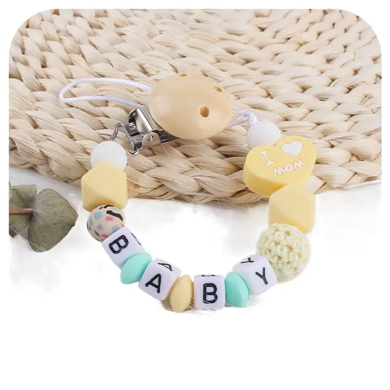 NEW Custom Personalized Name Pacifier Clip Handmade Chain Silicone I Love Dad Mum Holder Soother Baby Teething Toy Chew Gift