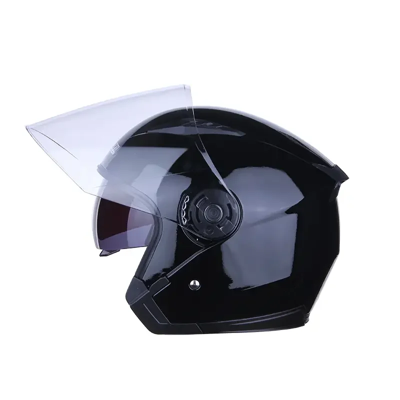 Black Motorcycle Helmet, Half Coverage Double Windshield Lens All Seasons Safety Protective Helmet For Men Women