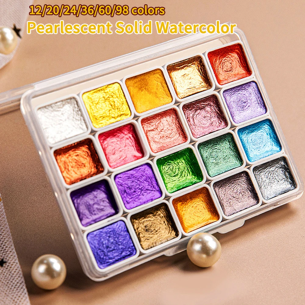 12/20/24/36/60/98 Colors Solid Watercolor Paint Set Metallic Pearlescent Art Paint for DIY Design Painting School Art Supplies