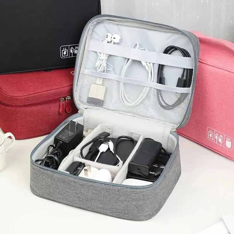 New Travel Digital Data Line Storage Bag Large Capacity Anti-moisture Grid Multi-functional Headphone Charger Finishing-ag