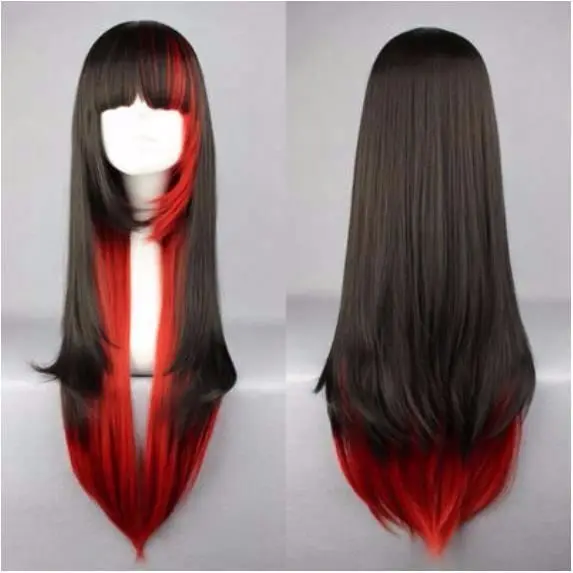 

Woman's Black and Red Mixed Color Straight Synthetic Wig