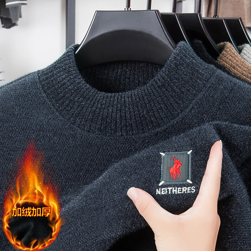 

Half High Neck Sweater for Men with Thick Velvet, Winter 2025 New Warm One-piece Velvet Base Sweater