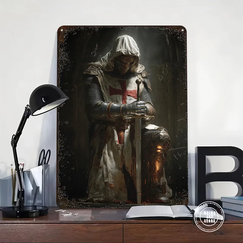 Knight Templar With Sword Poster Customized Vintage Metal Signs Wall Art Retro Tin Plaque for Decoration Garage Decorations Room