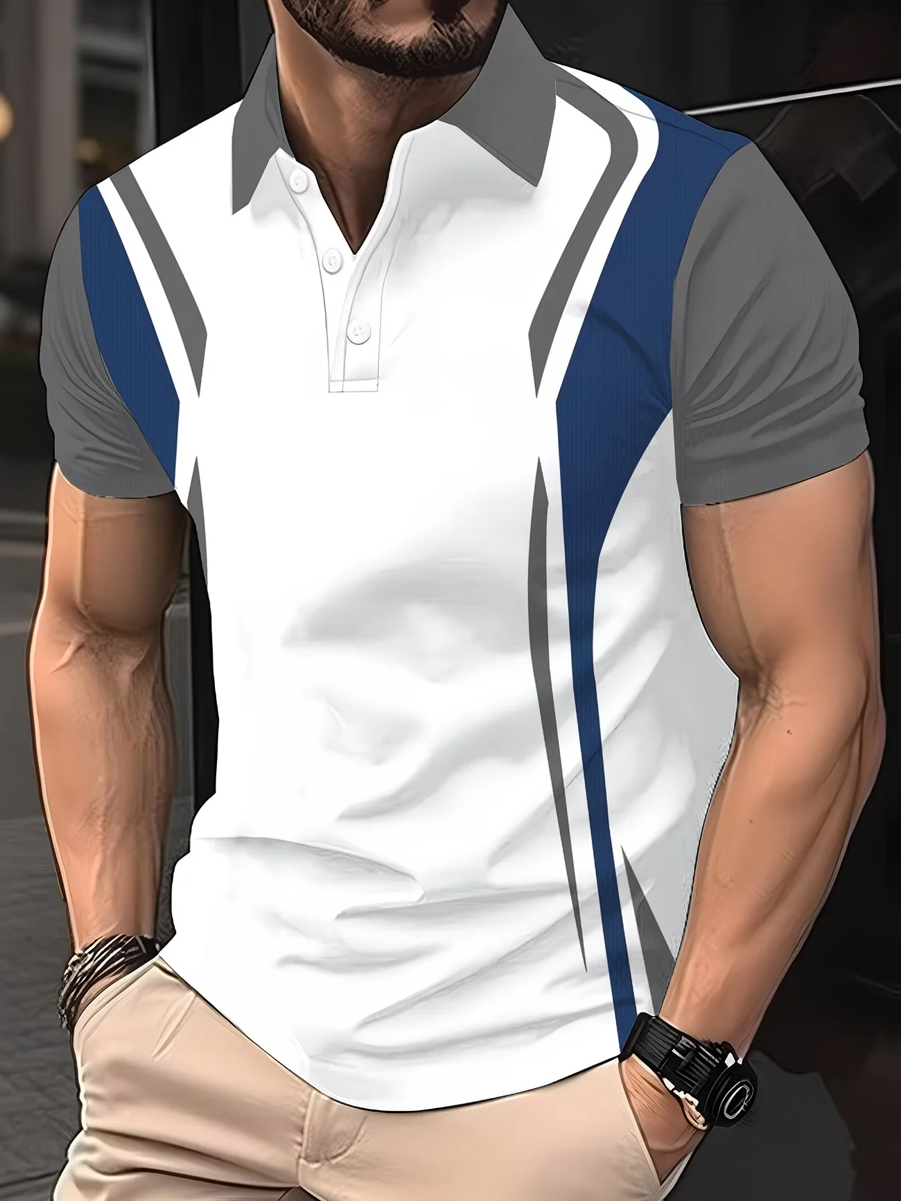 Summer short sleeved striped button breathable men's polo shirt suitable for daily travel and dates