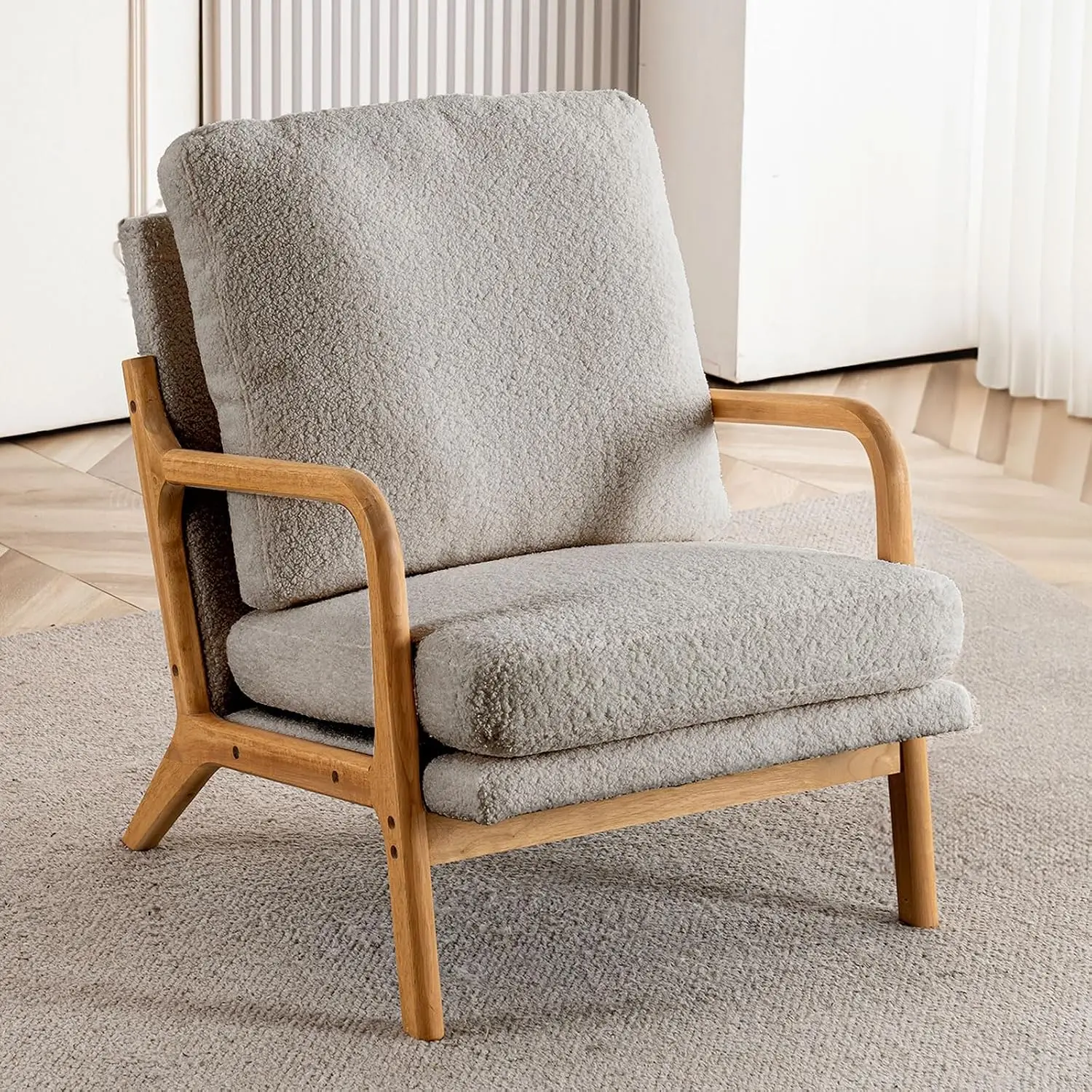 Mid Century Sherpa Accent Chair 23" Wide Lounge Armchair Detachable Cover 5.5" Foam Cushion Living Room Bedroom, Customized