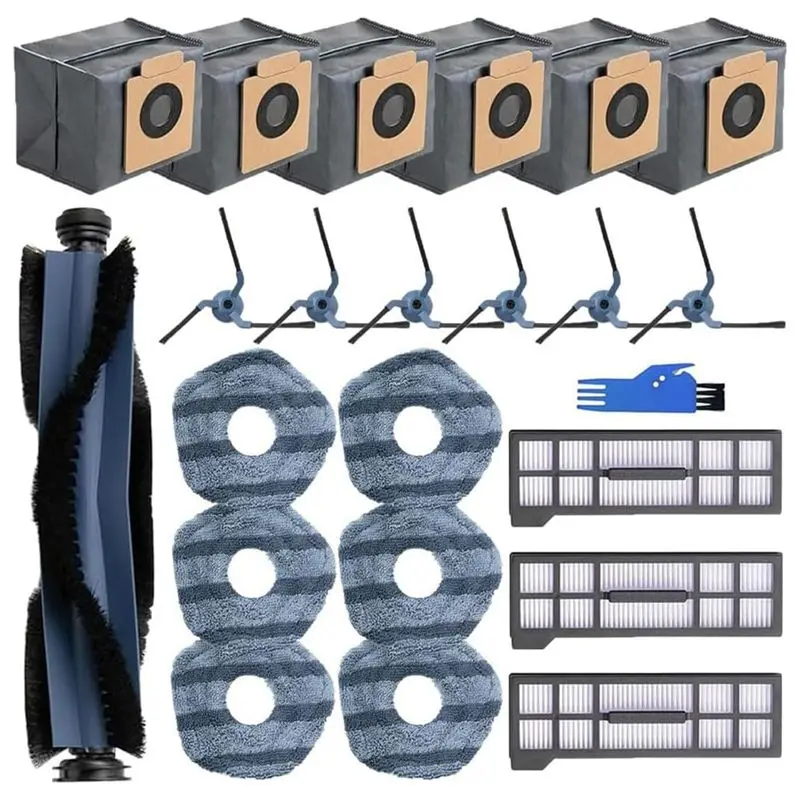 AEE4-Parts For Eufy X10 Pro Omni Robot Vacuum,1 Roller Brush,3 HEPA Filters,6 Side Brushes,6 Mop Cloths,6 Dust Bags