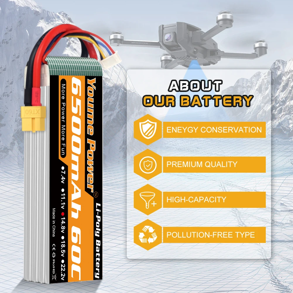 YOUME 6500mah يبو 2S 3S 4S 6S بطارية 7.4 فولت 11.1 فولت 14.8 فولت 22.2 فولت 50C ل RC طائرة هليكوبتر سيارة قارب شاحنة أجزاء