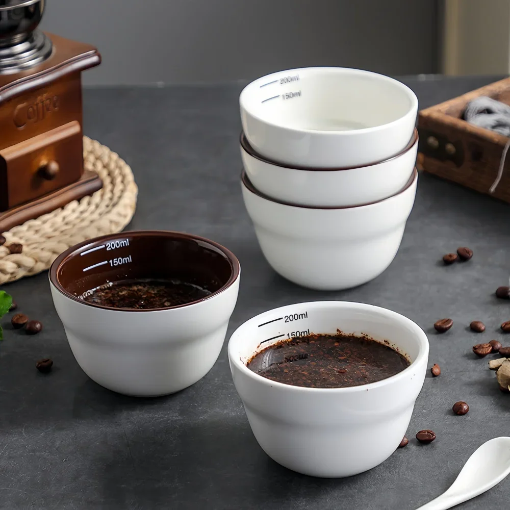 Coffee Bean Evaluation Bowl Ceramic Thickened with Scale Professional Test Bowl Coffee Milk Tea Cup Coffee Accessories 200ML