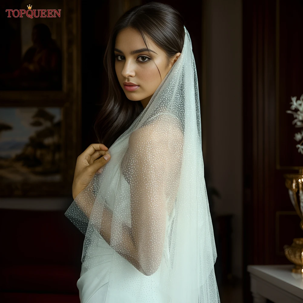 

TOPQUEEN V90 Shiny Veil Champagne Color Wedding Veil Multilayer Veil Short Wedding Veils For Wedding for Bride Shiny Veil 2024