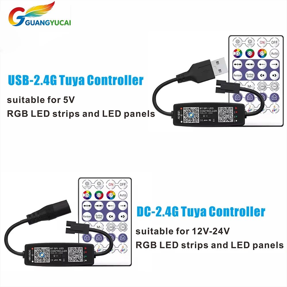 USB 5V LED Strip Light Controller Bluetooth Music Control via APP Compatible WS2812B WS2811 SK6812 with 2.4G Remote Support