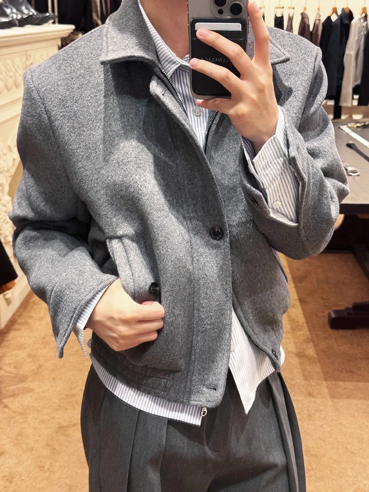 

Мужская шерстяная куртка American Style с открытыми плечами, осенне-зимняя, плотная, свободного кроя, повседневная верхняя одежда, молодежная модная модель с длинными рукавами