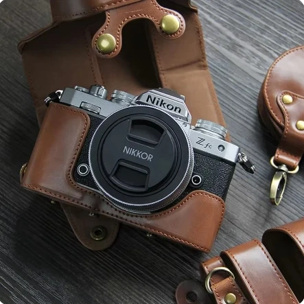 Bolsa luxuosa de couro pu para câmera, para nikon zfc Z-fc z50, alça de bateria aberta, mini capa
