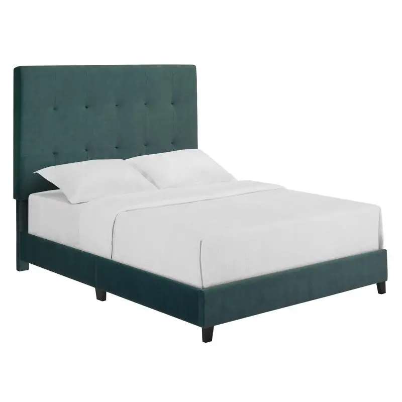 Queen Size Green Velvet Tufted Platform Bed Frame Stylish Upholstered Design for Ultimate Comfort and Elegance