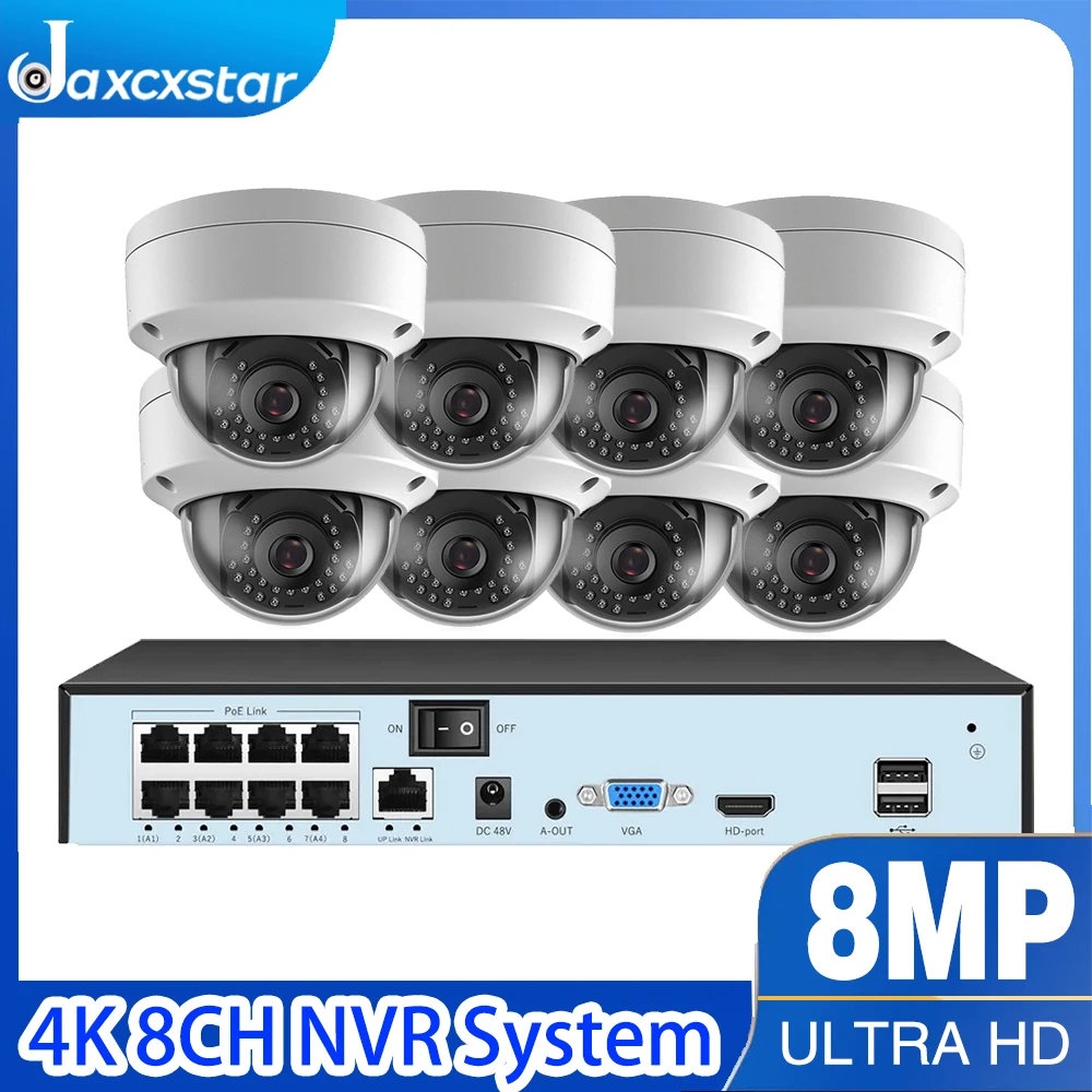

8CH 4K NVR Kit 8MP POE Security Camera System Audio Record Indoor Outdoor Vandalproof CCTV Video Surveillance Kit