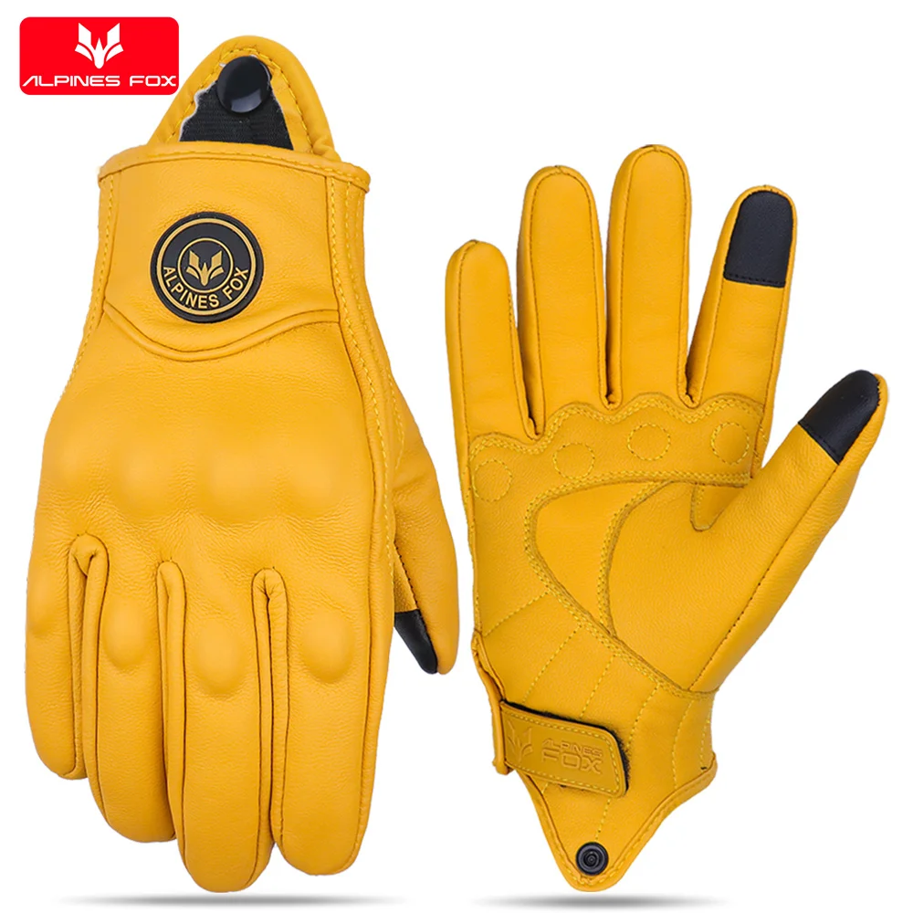 Vintage Motorcycle Gloves Genuine Leather Moto Guantes Touch Screen Motorbike Windproof Cycling Racing Luvas Men Women Goatskin