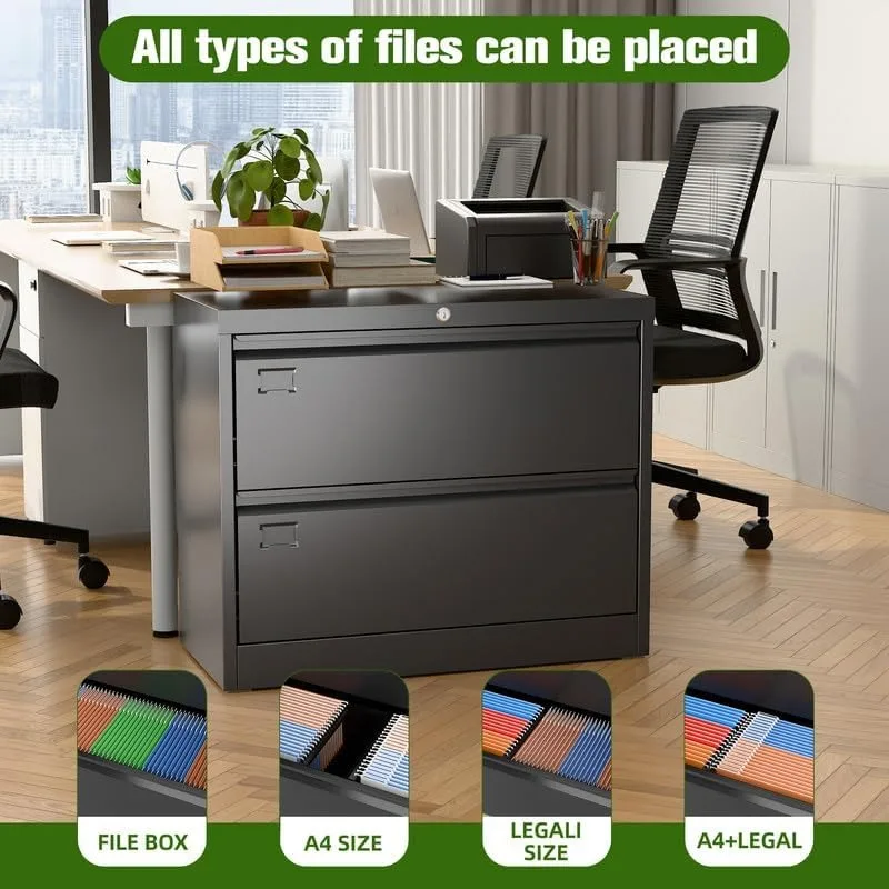 Aobabo 2 Drawer Wide Lateral File Cabinet, Metal Filing Cabinet with Lock, Suitable for Home Office School Hanging Files Letter