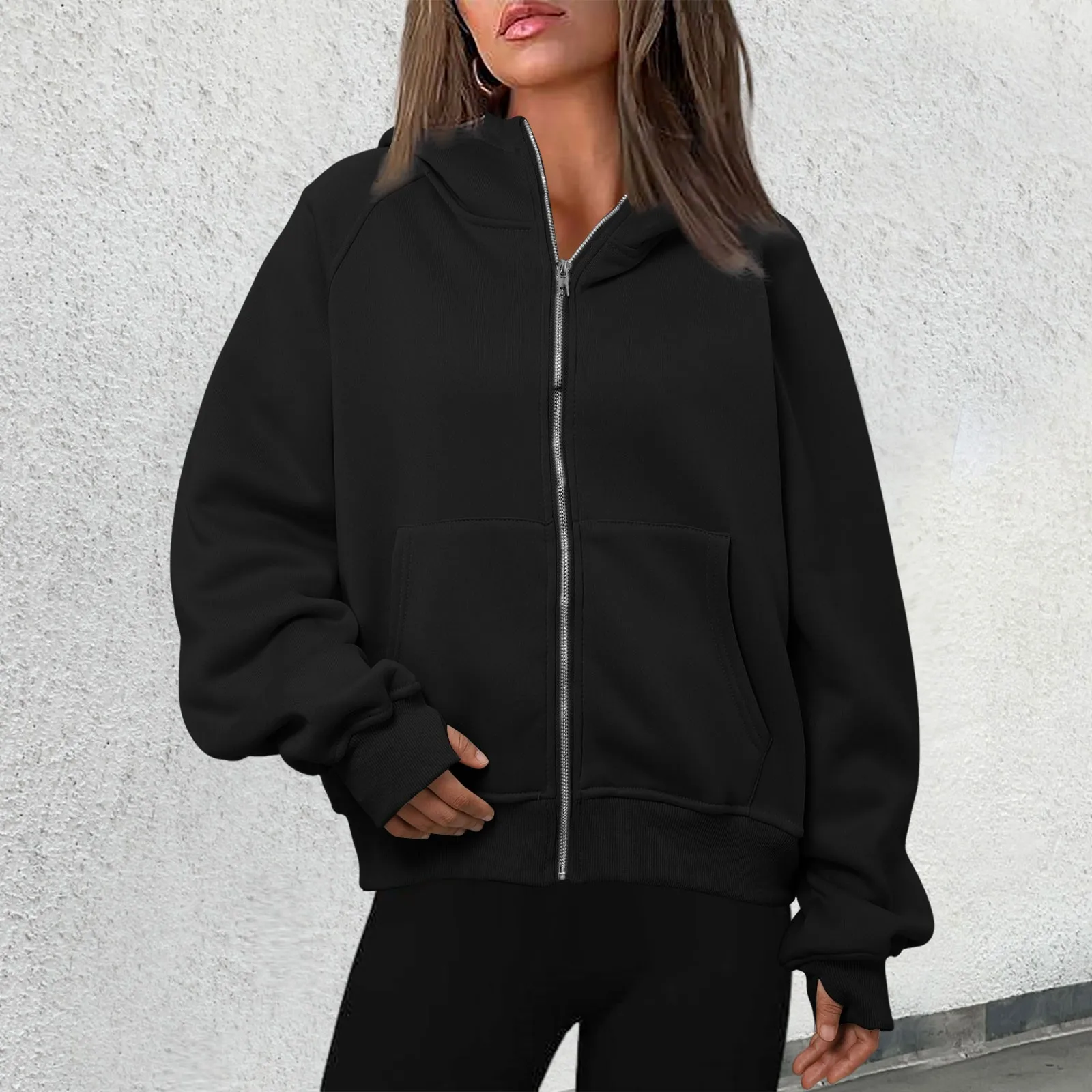 

New Women's Autumn/winter Hooded Sweatshirt Cardigan Zip-up Jacket Eurasiatic Foreign Trade Independent Station Clothing