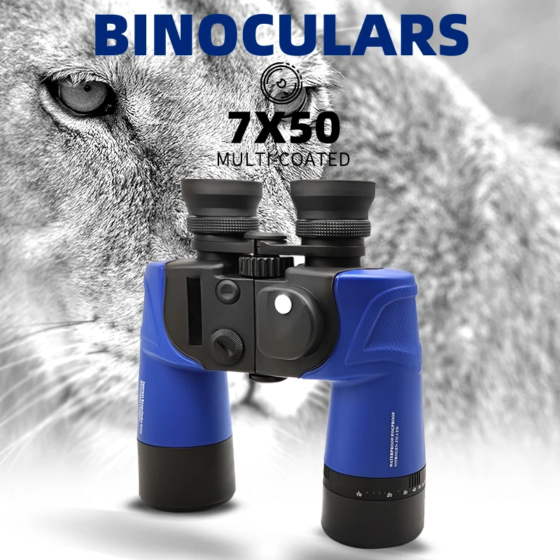 7x50 Waterproof BAK4 Prism Binoculars Hunting Binocular Telescope W130750 with Compass for Travel