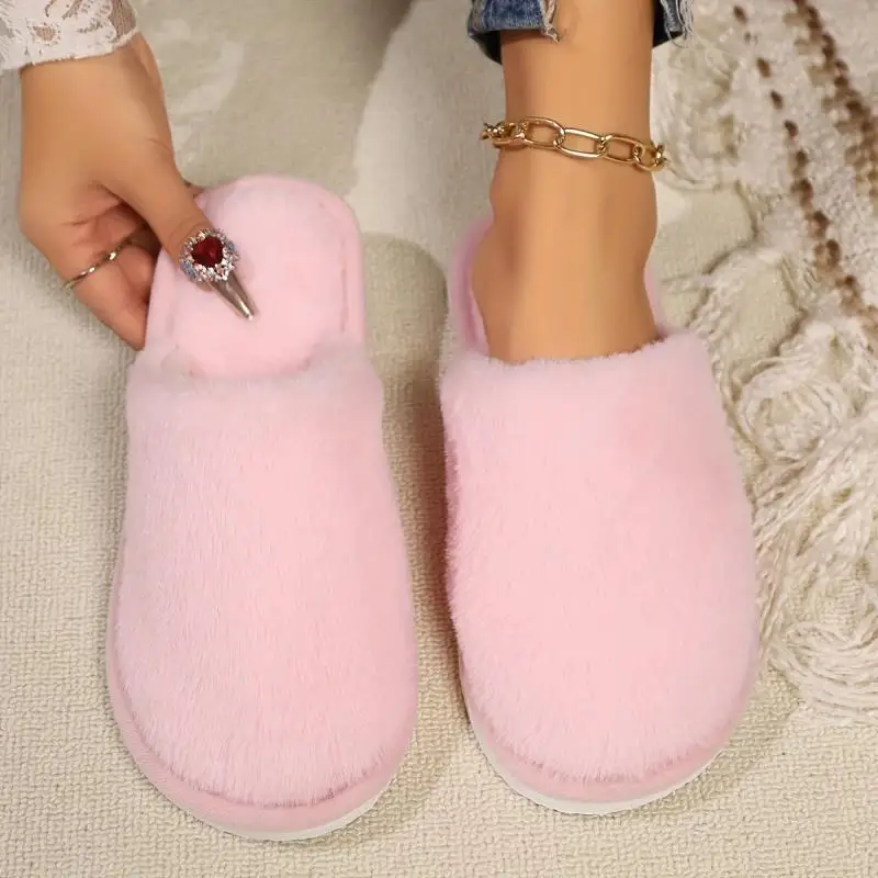 Women Soft Sole Non Slip Fluffy House Slippers 2026 Winter Comfort Plush Cotton Slippers Light Weight Close Toe Slides for Women