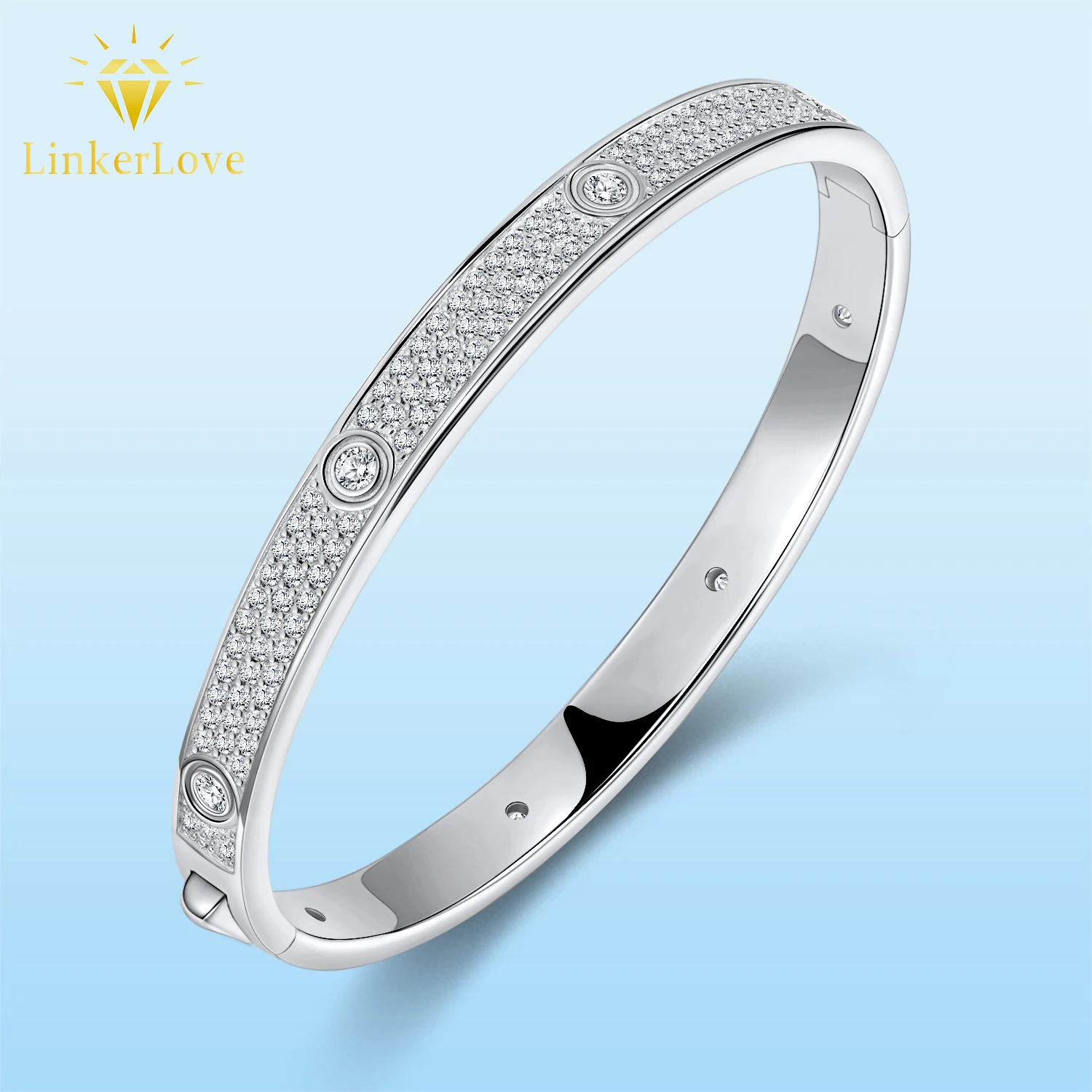 

LinkerLove Moissanite Bracelets Eternity Diamond Bangle for Women 18K Rose Gold Plated S925 Sterling Silver Wedding Fine Jewelry