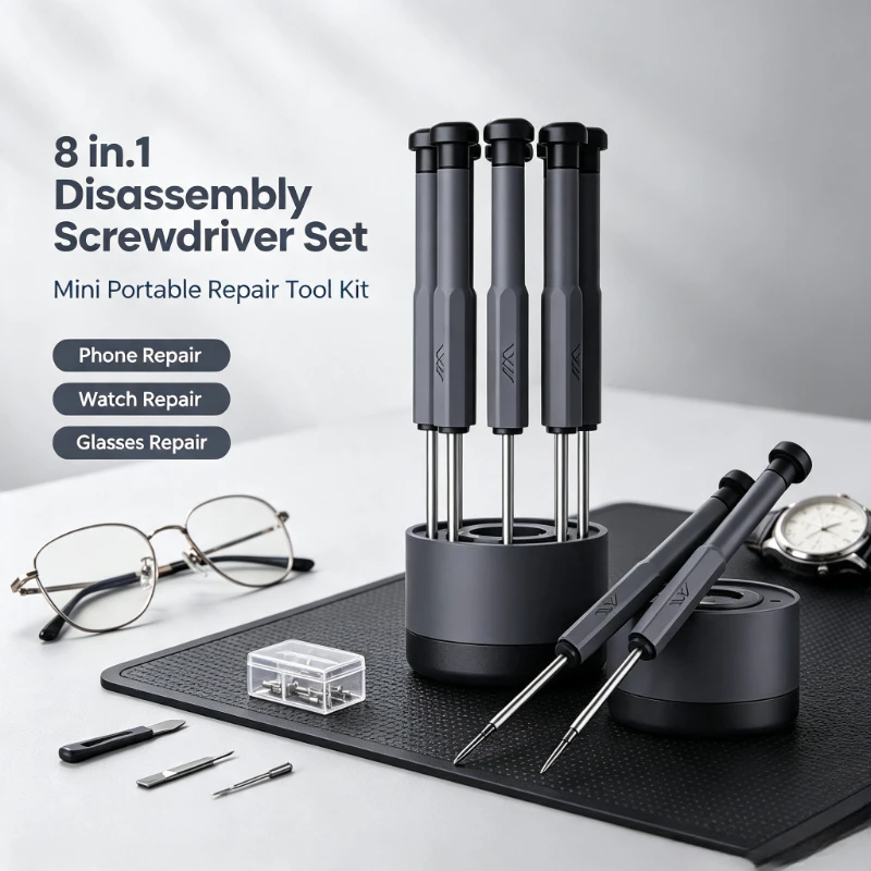 JIMIHOME 8 in 1 Professional Disassembly Repair Screwdriver Set Mini Portable Multi-function Refined Screwdriver Tool Set