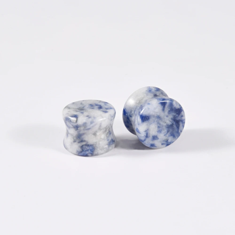 1-2PCS White Point Blue Stone Ear Plugs Round Solid Ear Gauge Expansion Stretcher Piercing Ear Tunnel Bodyjewelry Unisex