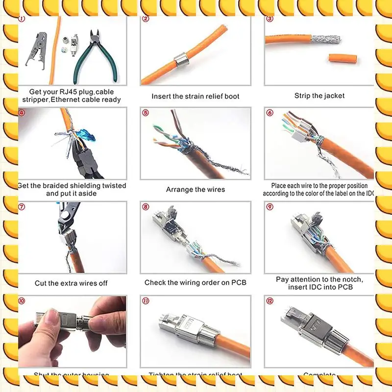 BAAU 20X RJ45 Cat7 Connectors Tool-Free Reusable Shielded Ethernet Termination Plugs, Internet Plug, Fast Field Installation