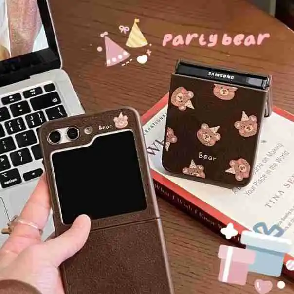 Funda de teléfono de cuero PU para Samsung Galaxy Z Flip 3 Z Flip 4 Z Flip 5 Hard PC Back Cover para ZFlip5