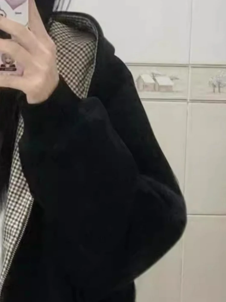 2025 Y2k Estetica Plaid Patchwork Felpe Casual Oversize Mall Goth Streetwear Autunno Harajuku Lettera Ricamo Felpa