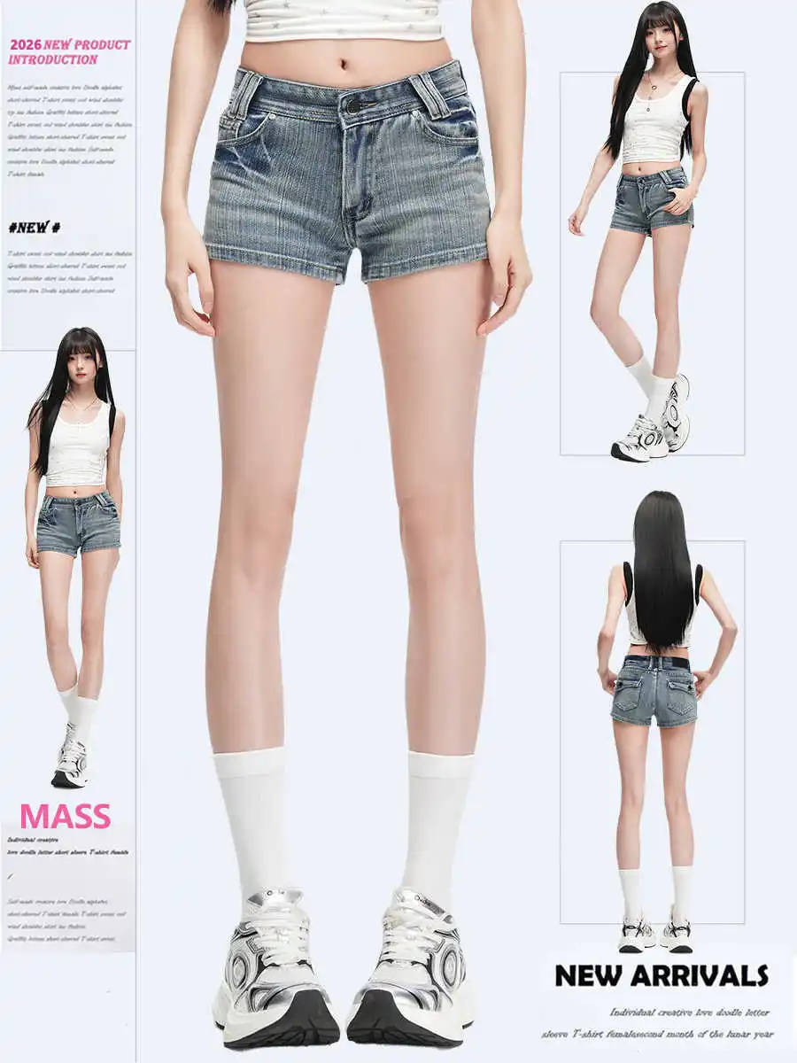 Фото Новые летние женские джинсовые шорты в американском ретро-стиле K-pop Y2K 2000-х годов, Гяру, Харадзюку, джинсовые шорты-хотпанты, синие, в японском стиле, для уличной моды - фото товара