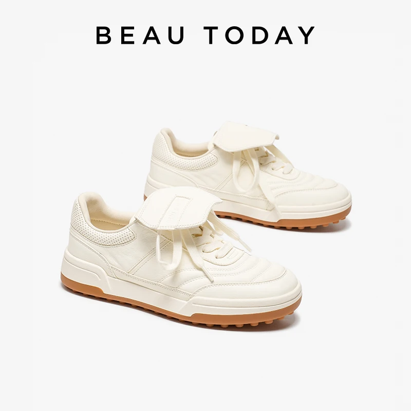 

BEAUTODAY Casual Skate Sneakers Women Cow Leather Round Toe Sports Trainers Lace-up Platform Ladies Shoes Handmade 29904
