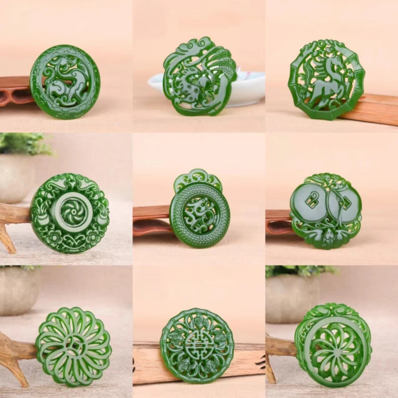 

Natural Hetian Jasper Retro Dragon Jades Pendant Genuine Fine Carved Hollow Dragon Men & Women Pendant Necklace Holiday Gift