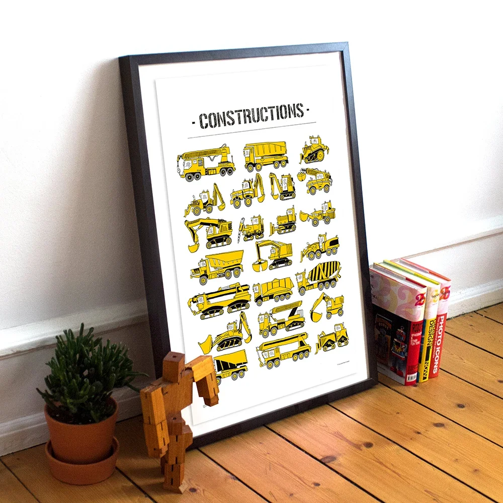 Canvas Painting Trucks Car Wall Art Print Posters Excavator Construction Vehicles For Baby Boy Room Nursery Decor Wall Poster