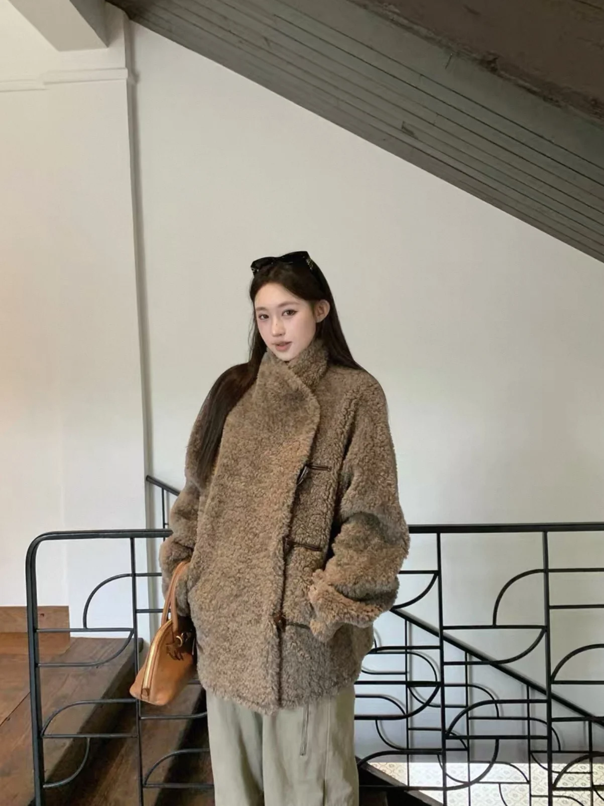 

Оригинальное двустороннее повседневное пальто TheLike из овечьей шерсти, универсальная женская куртка средней длины с пуговицами из рога для отдыха