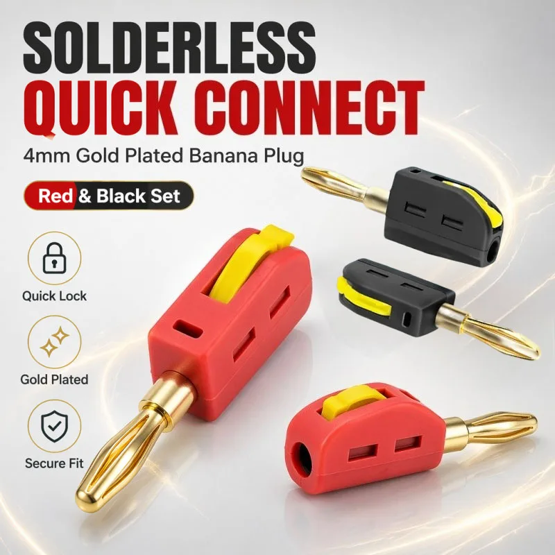 Banana Plug No Solder Quick Connect High Current 4mm Gold-Plated Plug  Quick  No Welding Flame Retardant Terminal Accessories