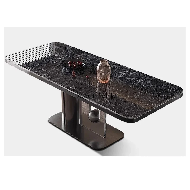 Modern simple light luxury dining table ultra-microcrystalline stone rectangular rock slab dining table