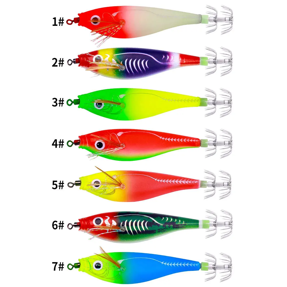 Squid Hooks Fishing Lures Egging Horizontal Wood Shrimp Luminous Squid Lure 9.5cm/10g floating fishing lures squid trolling