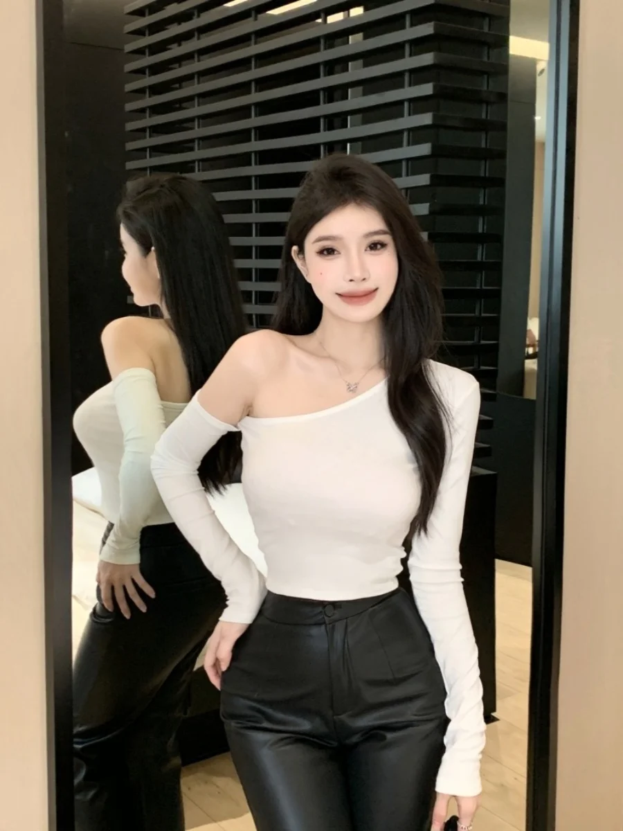 Sexy Slim Fit ort Sve Asymmetric T-irt Women's Commute Sle Pure Color Polyester Fiber 00% Small Batch Trendy Top