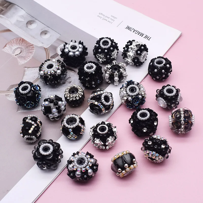 3 قطعة/الحقيبة 18-25 مللي متر تصميم الاكريليك الخرز اليدوية الأسود زهرة القلم الخرز لصنع المجوهرات DIY بها بنفسك حبة القلم سلاسل المفاتيح سلسلة الهاتف #4