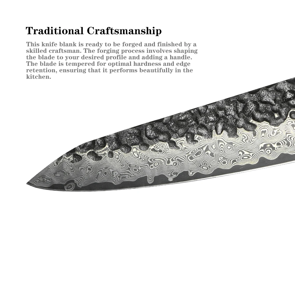 Hand-Forged Damascus Steel Knife Blank, Japanese Chef\'s Knife Blade Unhandled, DIY Making , Forging Kitchen Knife Kit
