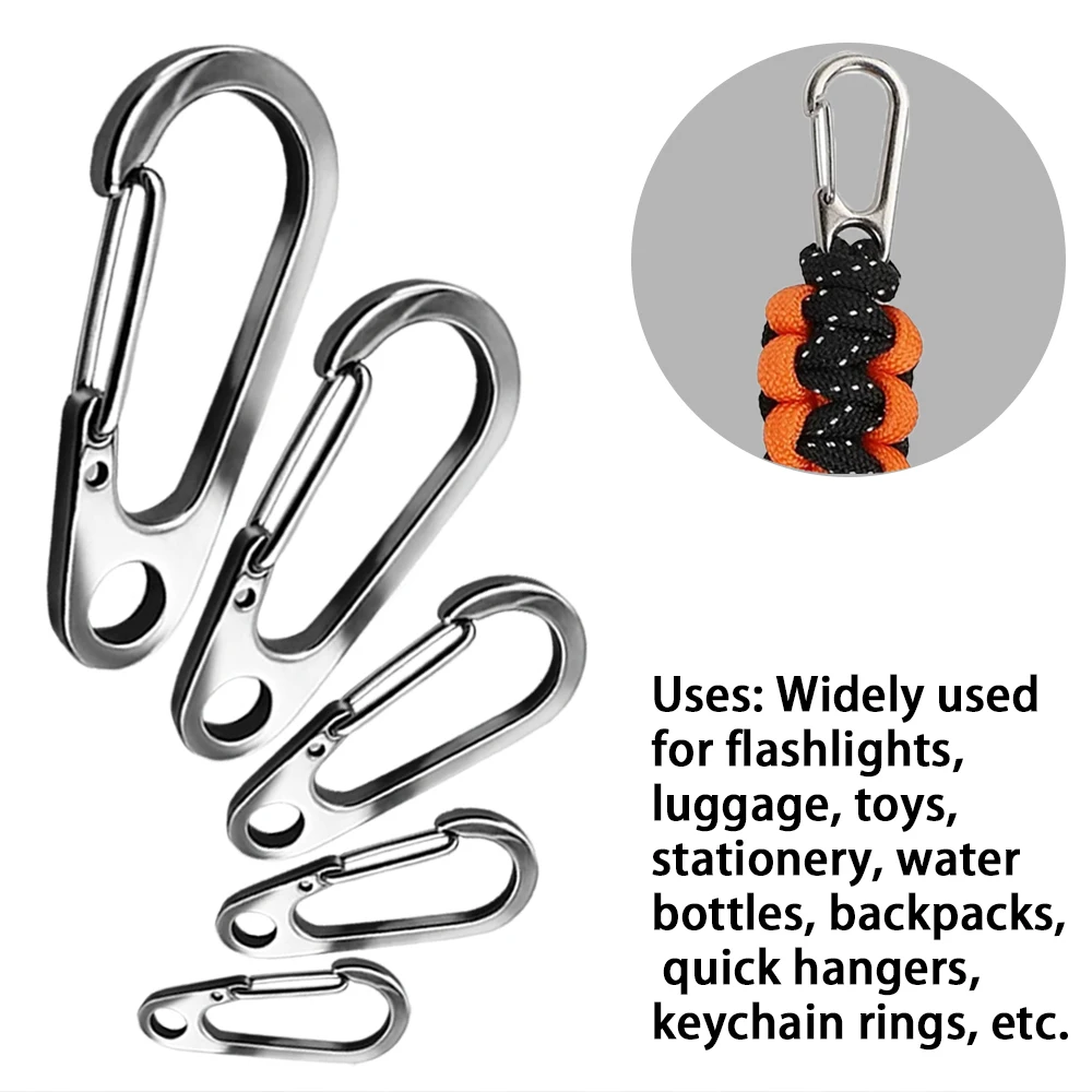 Stainless Steel Keychain Metal Lobster Clasp Buckle Outdoor Camping Mountaineering Buckle Mini D-type Backpack Buckle Tool Clips