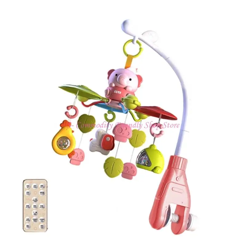 85AE Baby Nursery Crib Mobile Toy Rotating Rattle Cartoon Elephant Music Box with Calming Music And Teething Texture Teether