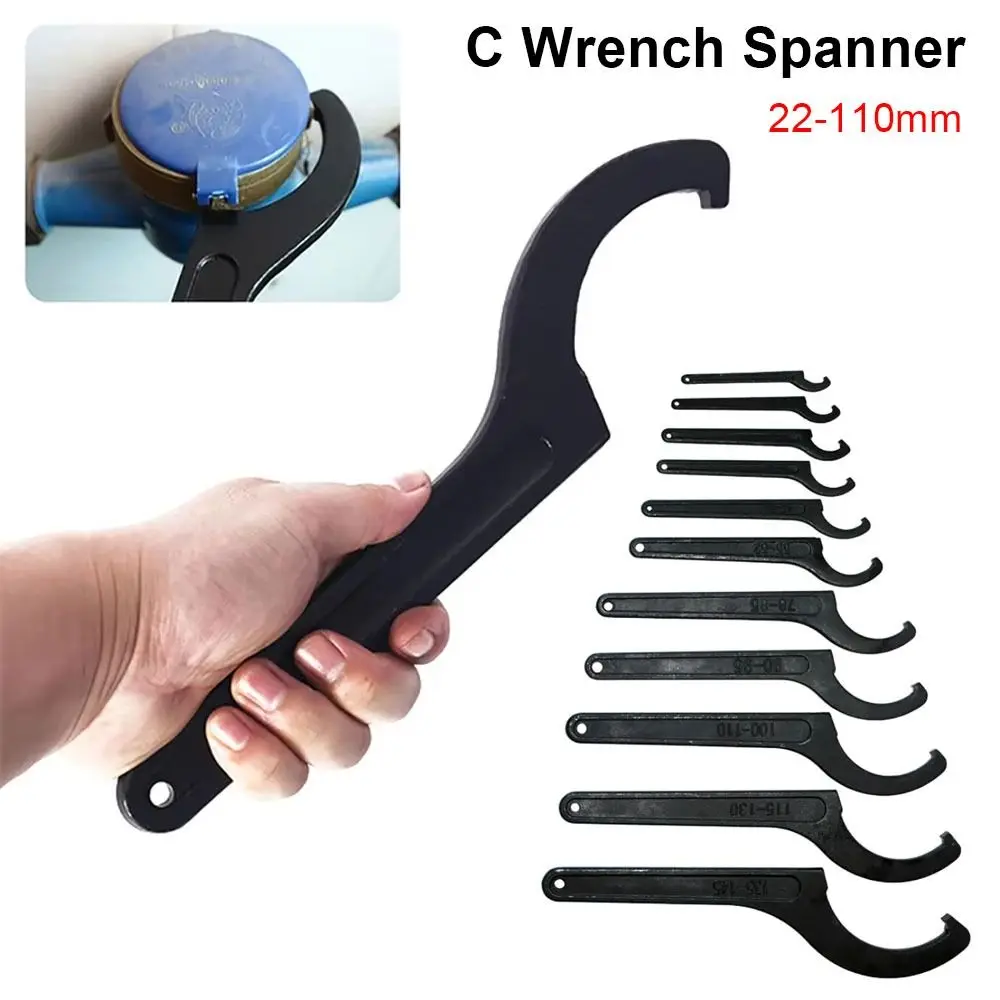 1Pcs Durable 22-110mm Coil Wrench Universal Pre Load Hook Spiral Spanner Tool Steel C Spanner for Water Meter Cover