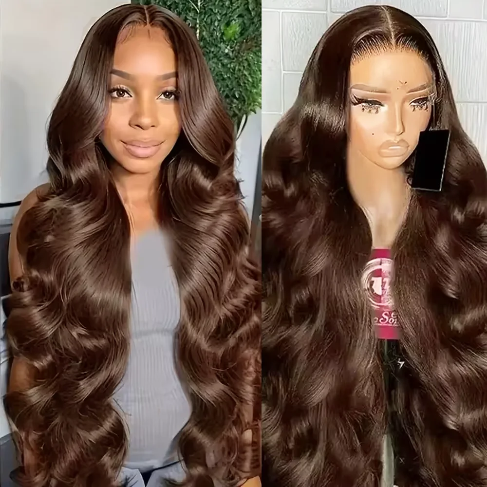 

13x4 HD Chocolate Brown Body Wave Lace Front Wig 36 Inch 13x6 Lace Frontal Wigs For Women 100% Remy Human Hair Wig Pre Plucked