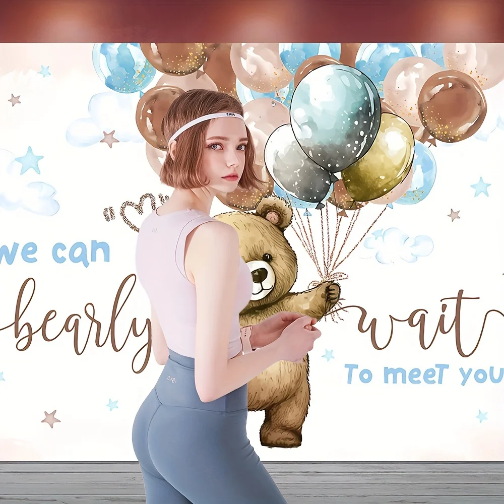 Baby shower decoration watercolor balloon teddy bear baby shower boy background decoration studio props