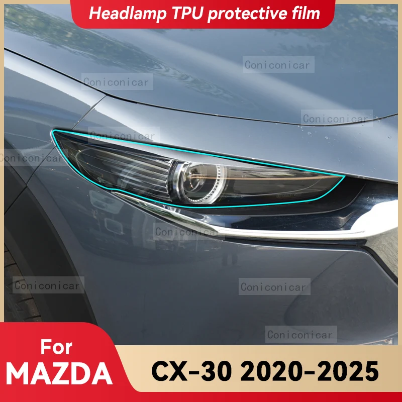 For MAZDA CX-30 2020-2025 Car Headlight Transparent TPU Protective Film Front Light Tint Change Color Sticker Accessories