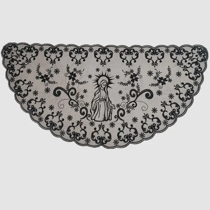 

Half Moon Embroidery Big Size Women Head Covering Church Lace Catholic Veil