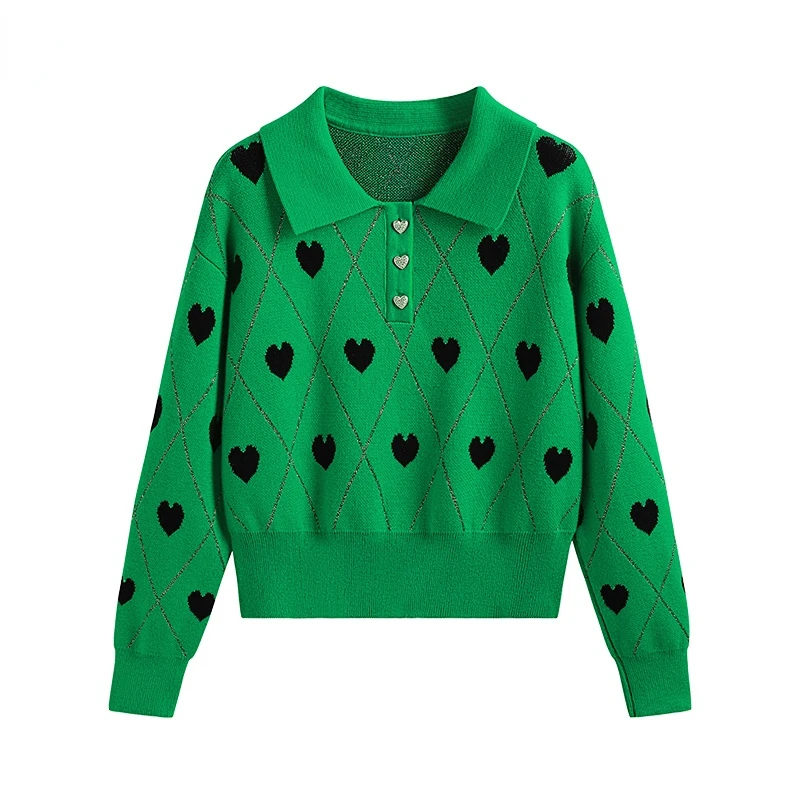 

Korean Knitted Sweater Women 2023 Autumn Winter Long Sleeve Turn-down Collar Pullover Tops Elegant Fashion Chic Ladies F10