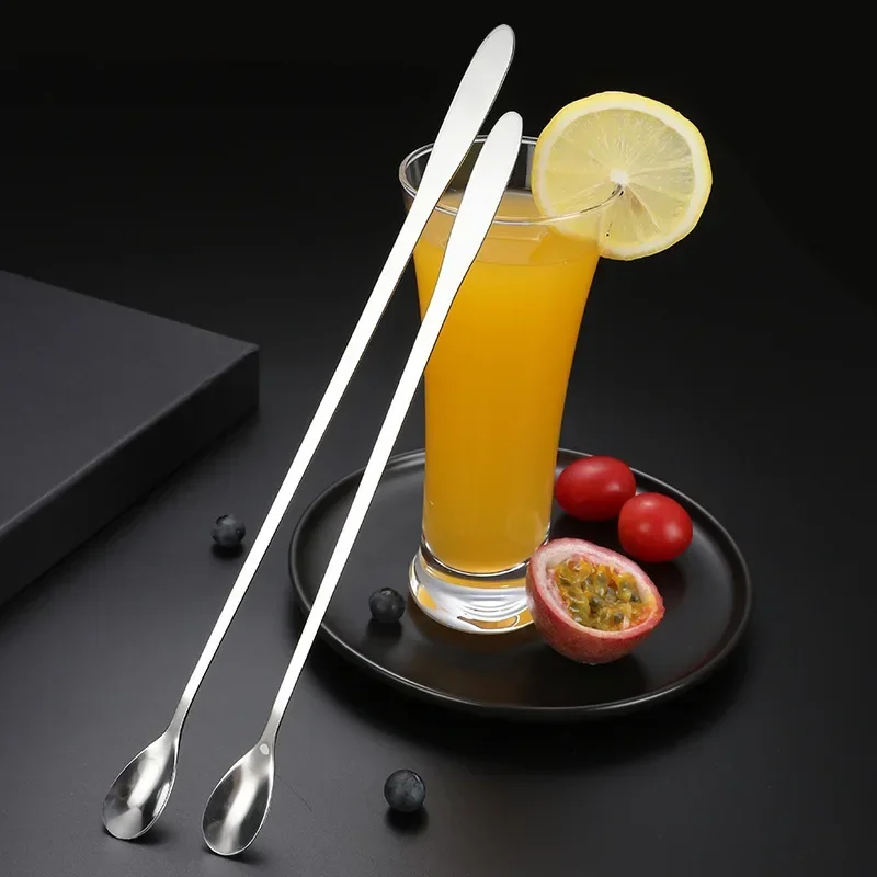 Long Handle Stainless Steel Spoon Coffee Tea Honey Mixing Bar Spoons Small Spoon Dessert Spoon Ice Spoons Household Tableware